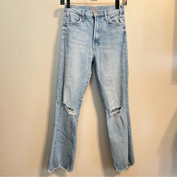 MOTHER Denim The Hustler Ankle Chew Distressed Flare Jeans in Petal Plucker Sz26 - Picture 3 of 15